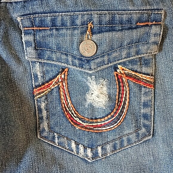 True Religion Woodstock Distressed Flare Jeans Size 29 - Picture 5 of 7